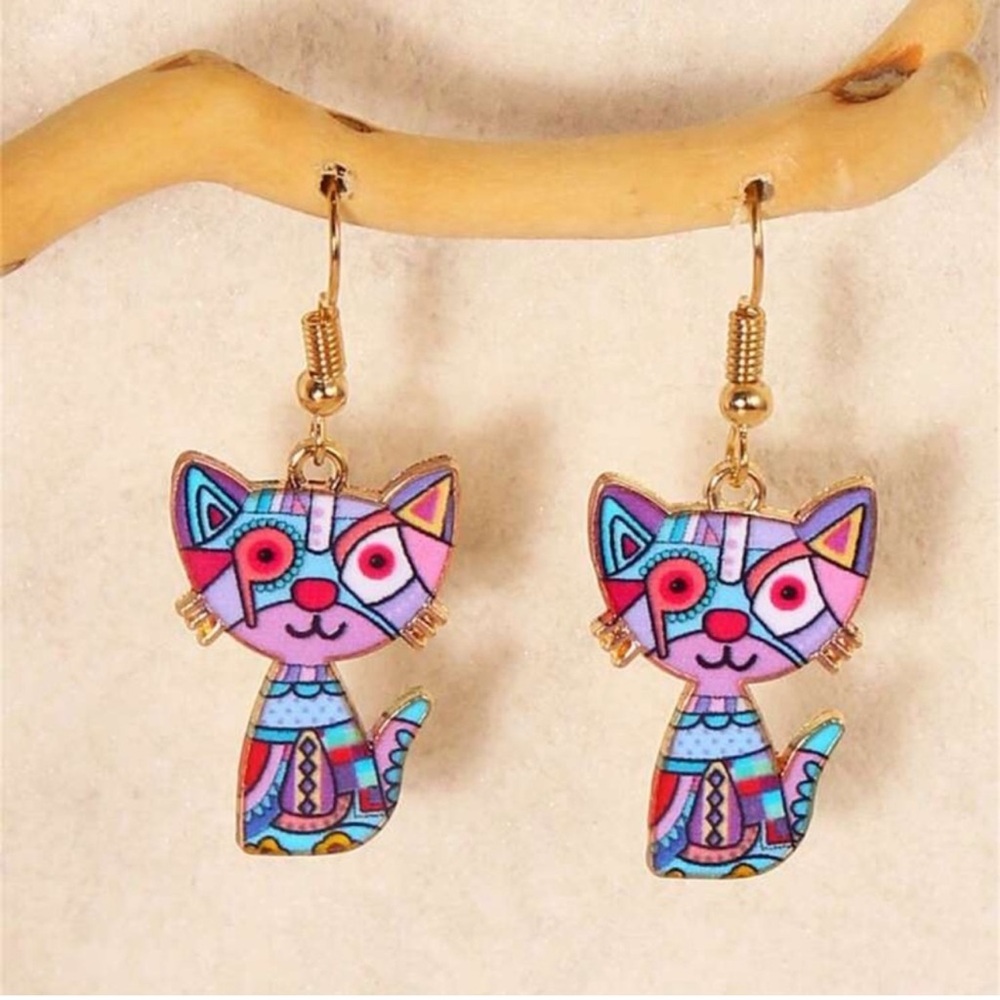 Colorful Colorblock Cat Earrings